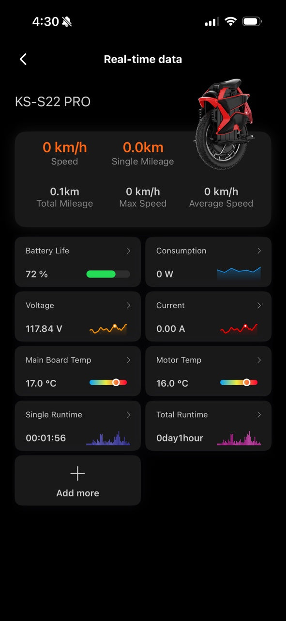 KingSong App live ride data dashboard